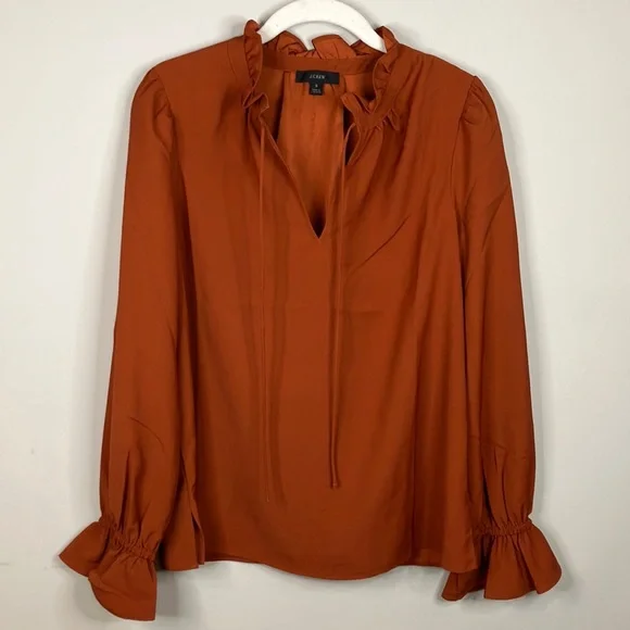 J Crew tie collar ruffle cuff blouse - Picture 3 of 9